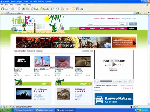 TRILULILU: Cel mai popular site video romanesc, fara a depasi insa YouTube la nivel local, numara peste jumatate de milion de utilizatori inregistrati si aproximativ 2,3 milioane de vizitatori unici lunar.