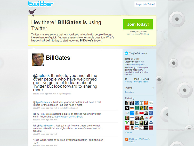 Bill Gates si-a facut cont de Twitter