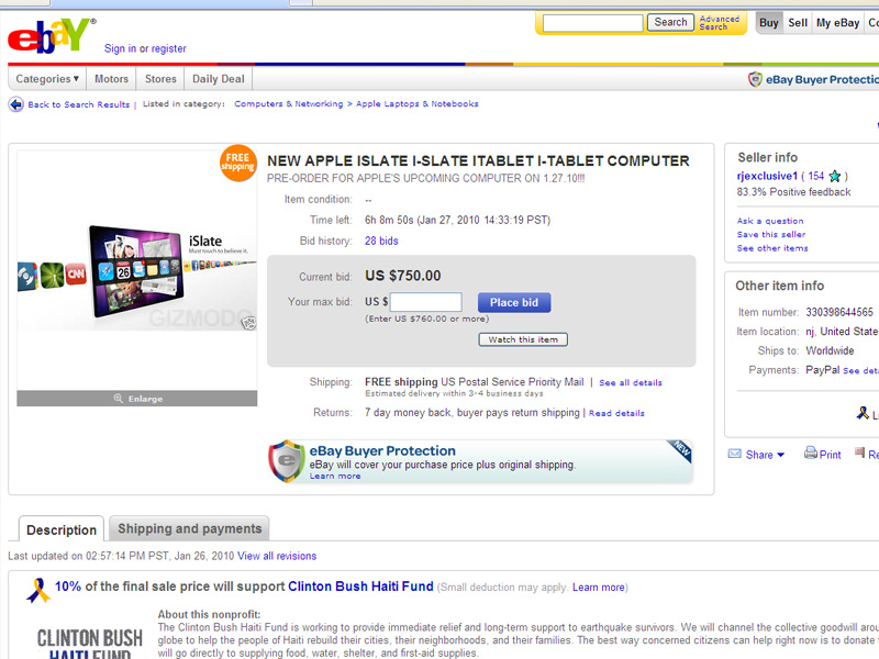 O copie a Tablet PC-ului Apple se gaseste pe eBay
