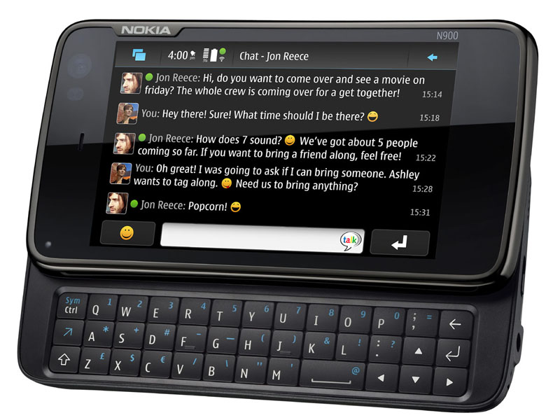 Nokia N900. Ruleaza pe sistemul de operare OS Linux Maemo, are o memorie interna de 32 BG, tastatura QWERTY si o camera foto de 5 MP.