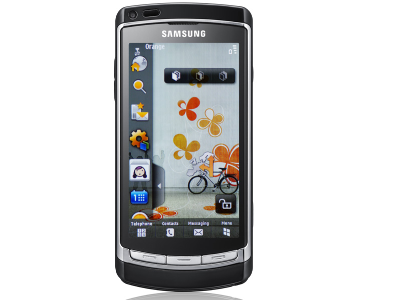 Samsung i8910 Omnia HD. Are la baza sistemul de operare Symbian S60 , o memorie interna de 8/16 GB si o camera foto de 8 MP.
