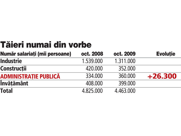 Guvernul Boc a facut 26.000 de angajari in administratie in 2009