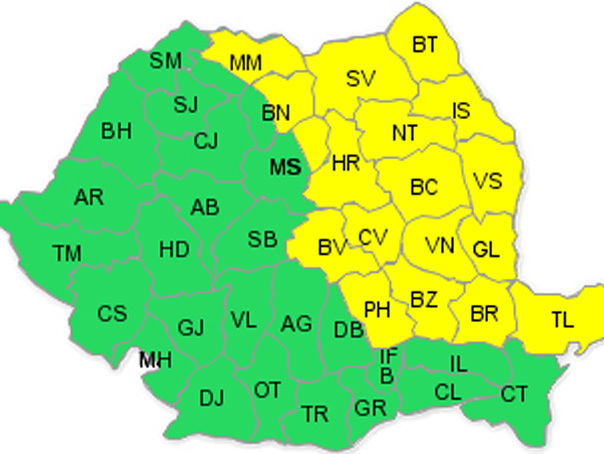 Codul galben de ploi, extins pentru toata Moldova si nordul Dobrogei