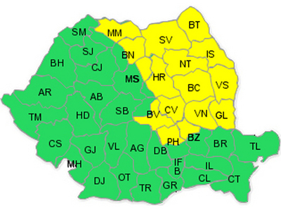 Avertizarea Cod galben de ploi, prelungita pana luni dimineata