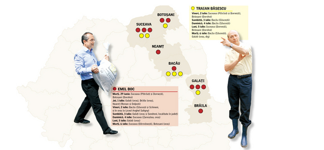 Cum l-a evitat Basescu pe Boc la inundatii