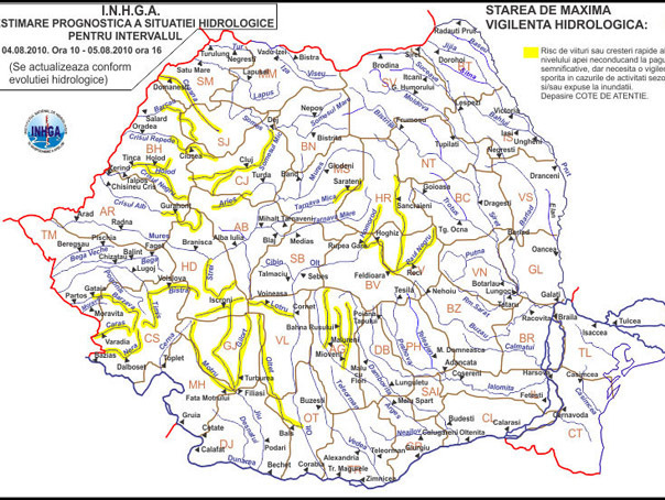 După caniculă, ploi! Cod galben de inundații pe mai multe râuri din centrul, sudul și vestul țării