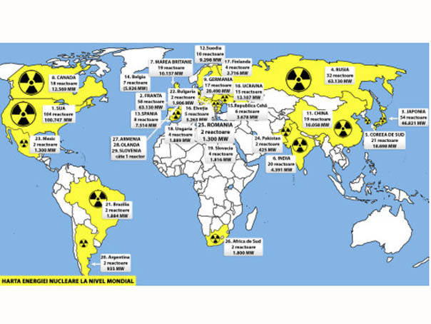 Puterile nucleare ale lumii - Harta celor 442 de reactoare de pe Glob