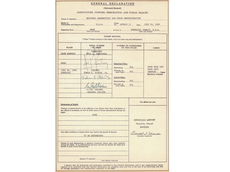 Documentul care dovedește că americanii au fost pe lună: declarația vamală a celor de pe Apollo 11