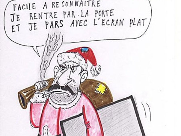 Românii, insultați din nou în Franța, într-o caricatură: "Atenție la Moș Crăciun venit din România. Intru pe ușă și plec cu televizorul"