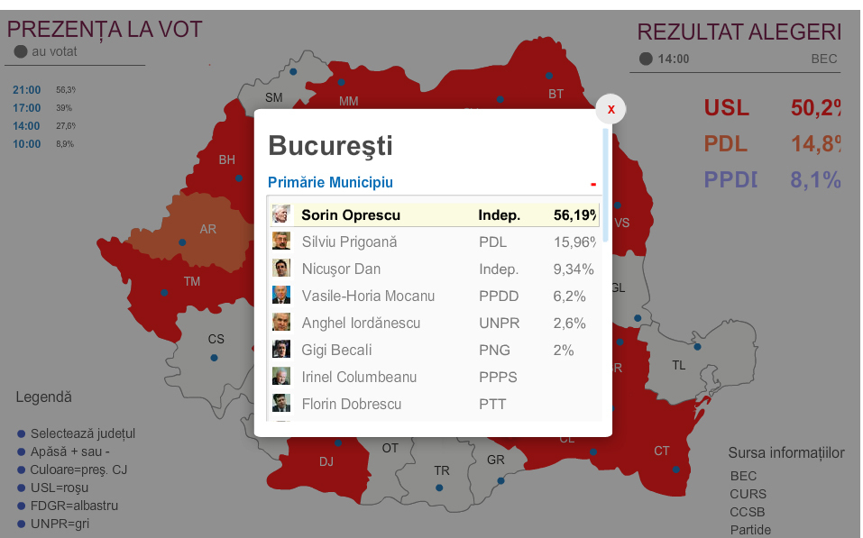 ALEGERI LOCALE 2012. HARTA INTERACTIVĂ GÂNDUL.info cu REZULTATE