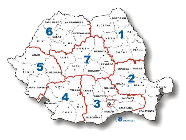 Proiect de lege: România, împărțită în 8 regiuni, cu buget multianual, conduse de consilii regionale