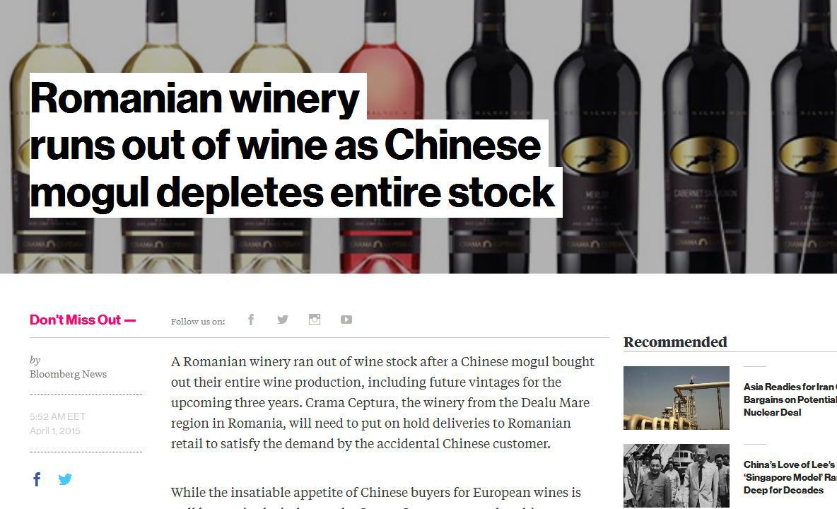 Bloomberg își păcălește clienții cu vinuri moldovenești și românești