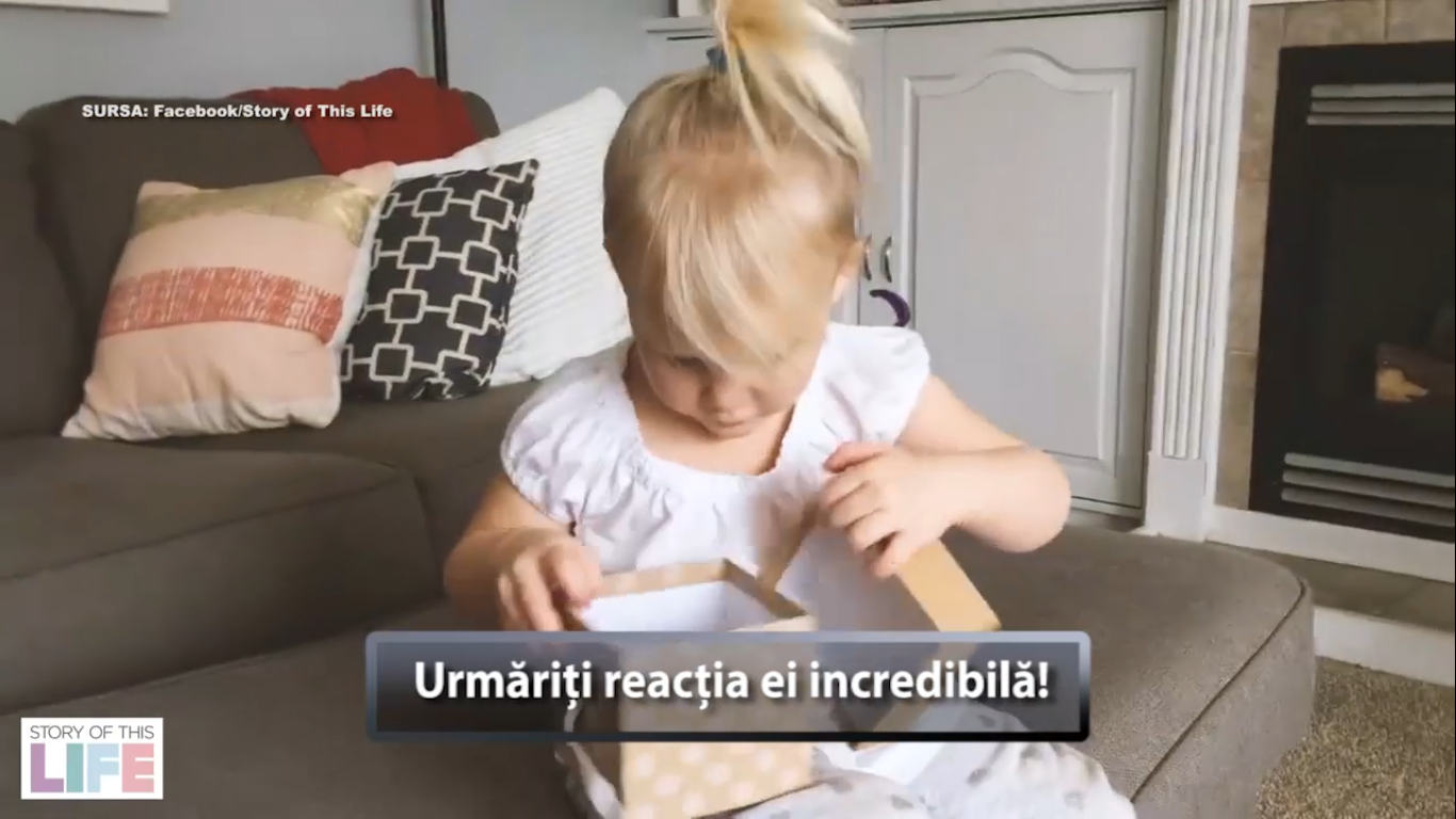 Reacția adorabilă a unei fetițe care primește un cadou-surpriză. Tu te-ai putea bucura așa?