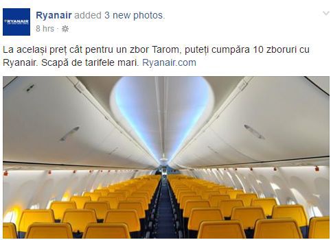 Tarom ”sare la gâtul” Ryanair după ce a râs de compania națională. Replica GENIALĂ dată de Tarom