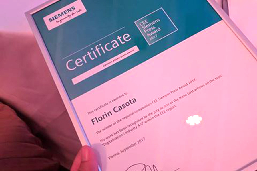 Florin Cașotă, jurnalist Business Magazin, este marele laureat al competiției Siemens CEE Press Award 2017
