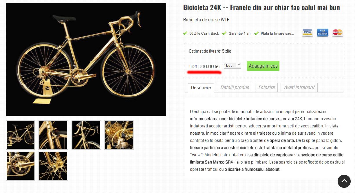 Esti în pană de idei? Ia-i bicicleta asta sau 28 de Dacia Duster. Prețul e același