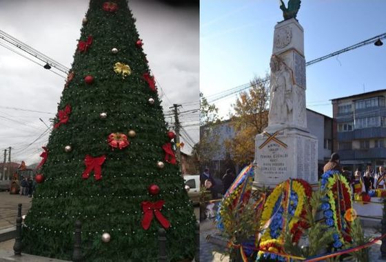 Mutația suferită de monumentul Eroilor dintr-o comună din România. Statuia, folosită pe post de BRAD de Crăciun. Comunitatea, uluită | FOTO, VIDEO