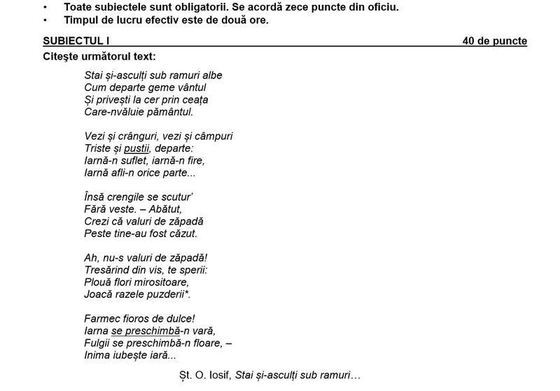 Eroare la simularea de la Evaluarea Națională la limba română. Poezia unui poet german, atribuită lui St. O. Iosif