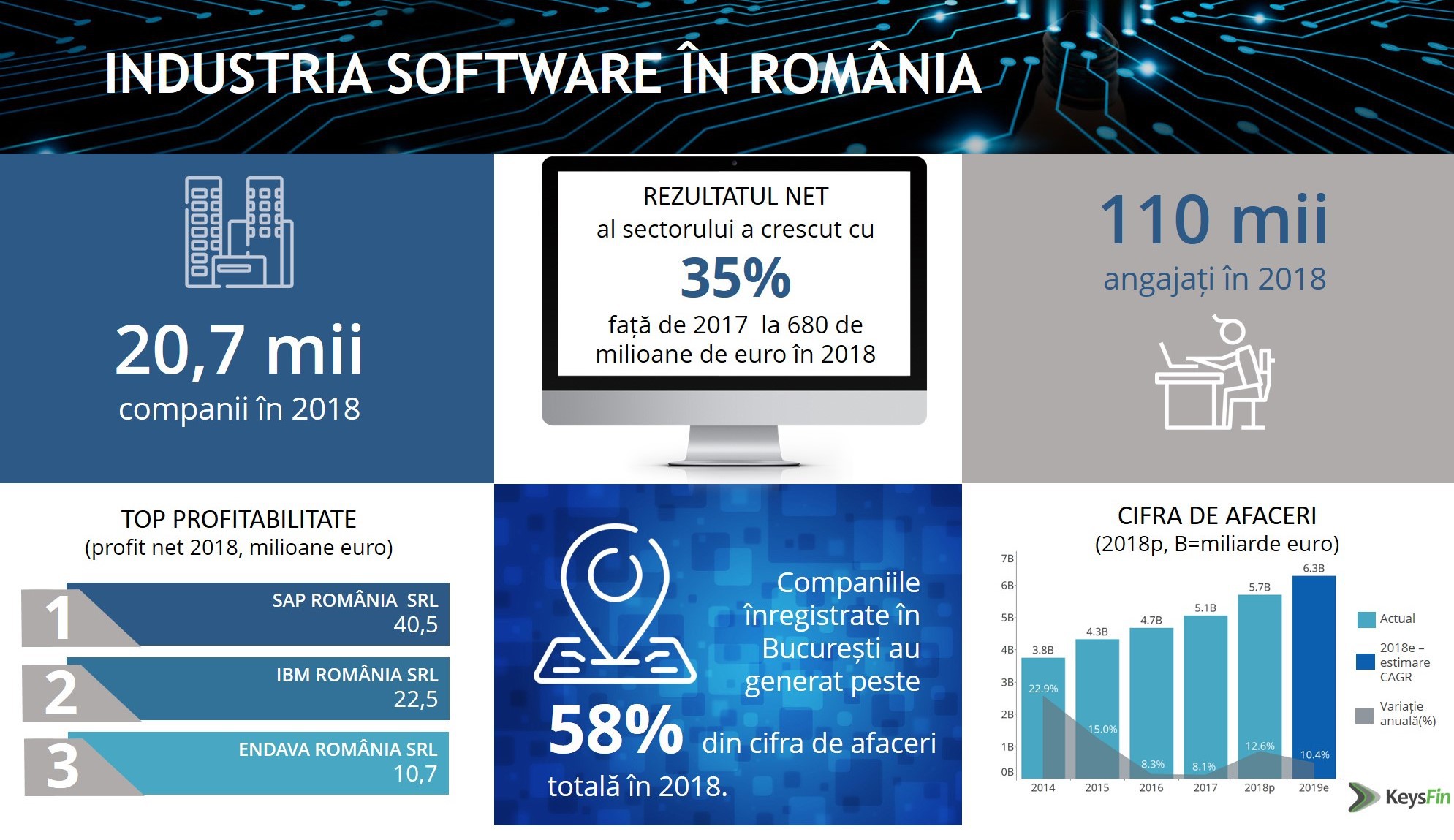 Studiu: Afacerile dezvoltatorilor de software vor depăși pragul de 6 mld.euro în 2019;capitalul străin se află aproape la egalitate cu investițiile locale