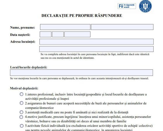 Modelul declarației pe propria răspundere a fost actualizat. Descarcă de AICI NOUA VARIANTĂ