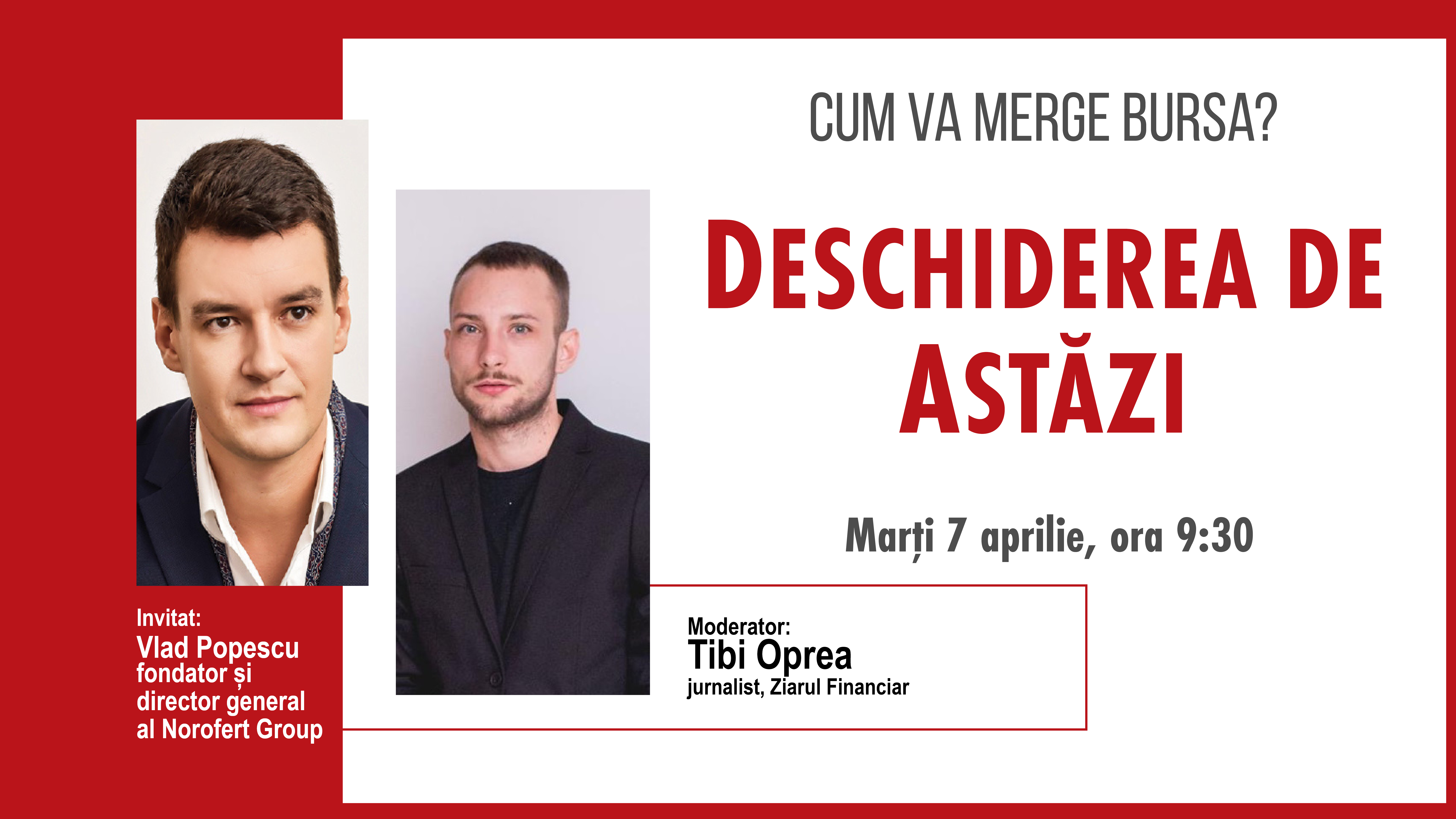 Deschiderea de Astăzi: Cum merge Bursa. Investitorii, pariu pe agribusiness. Urmăriți o discuție cu Vlad Popescu, fondator și director general al Norofert Group