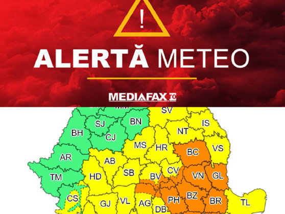 NEWS ALERT. Ploile nu se opresc. ANM a emis un Cod portocaliu de ploi abundente în 12 județe din țară și Cod galben în mare parte din țară