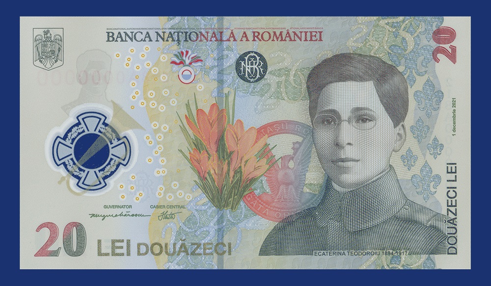 Cum arată noua bancnotă de 20 de lei prezentată vineri de BNR: Este prima bancnotă cu putere circulatorie pe care este prezentă o personalitate feminină