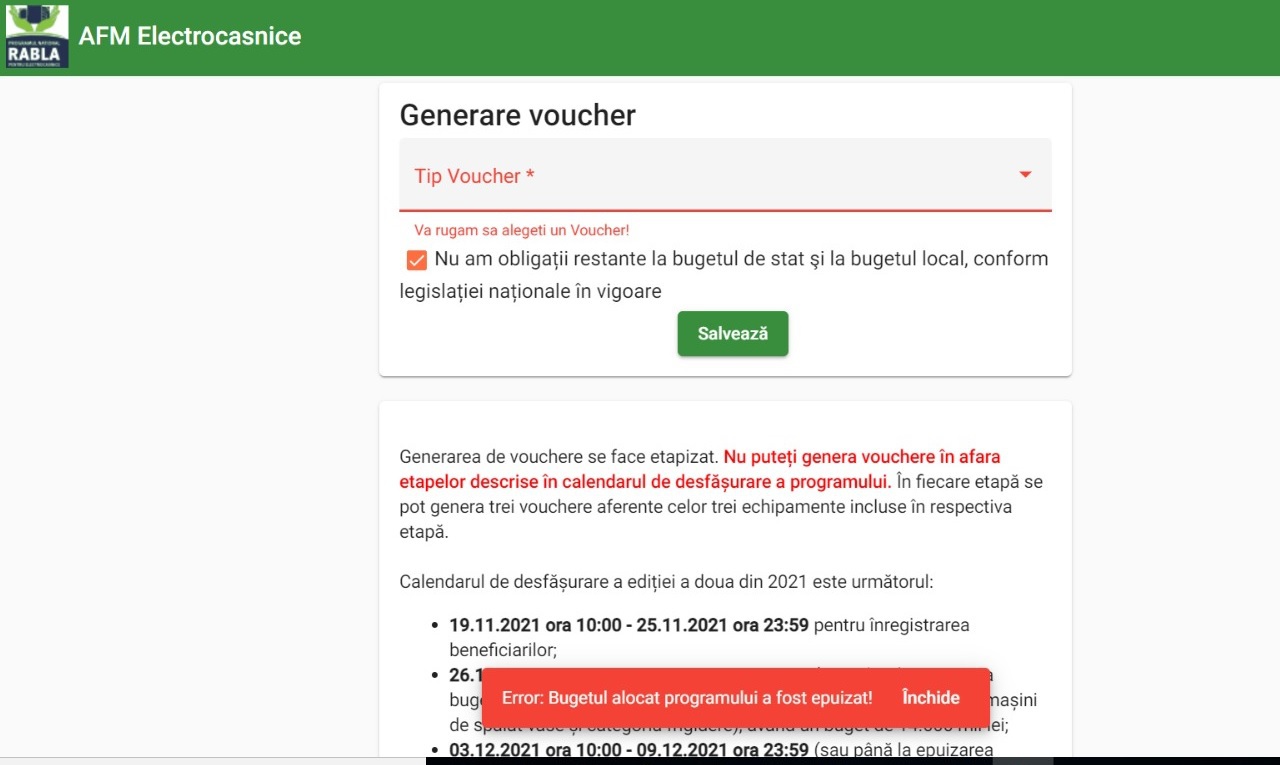 Voucherele Rabla pentru electrocasnice s-au dat mai repede ca pâinea caldă: Bugetul de 14 milioane de lei s-a epuizat în 5 minute