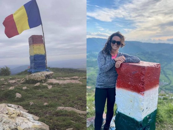 Borna în culorile Ungariei, unde s-a pozat președintele Ungariei, vopsită în culorile drapelului românesc