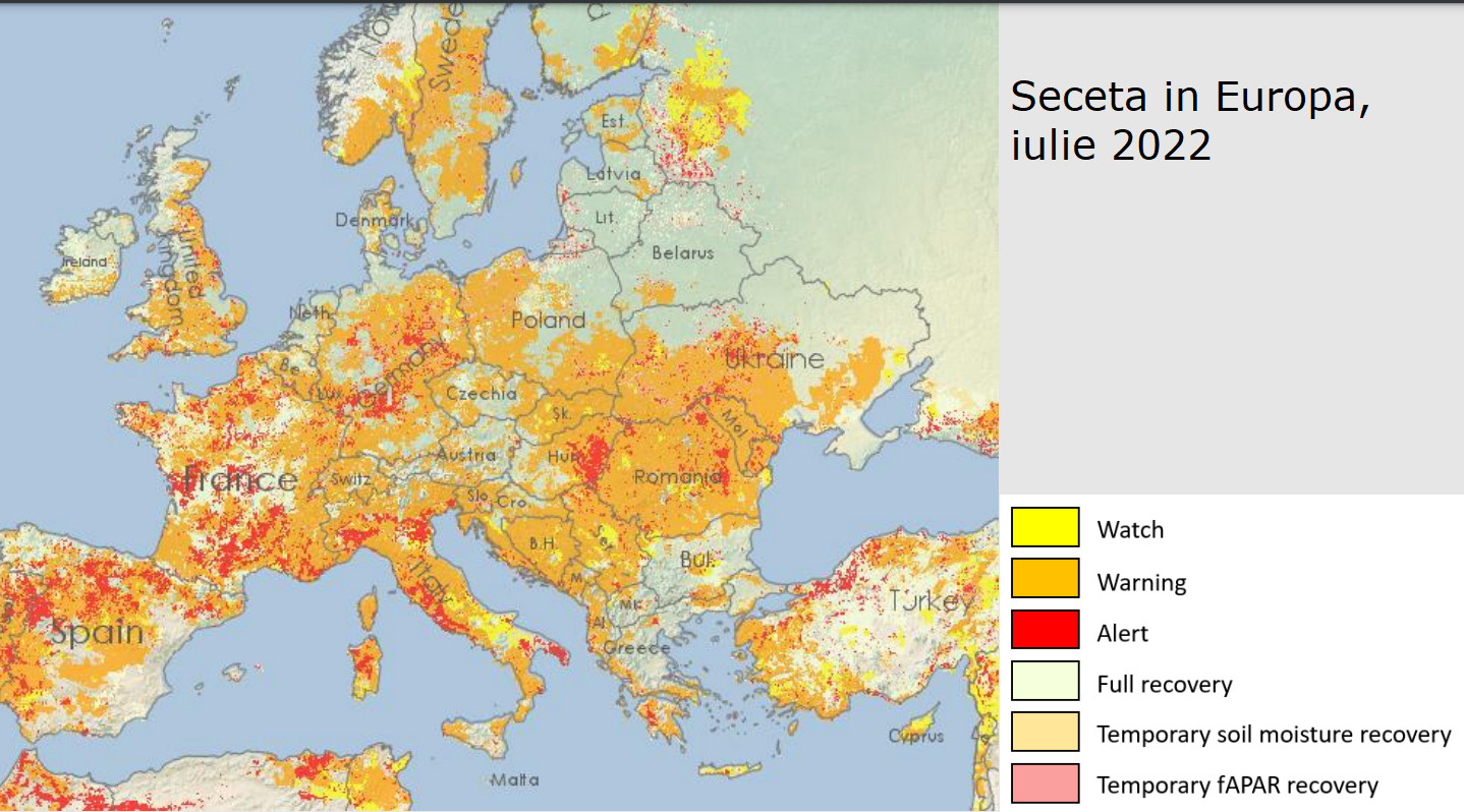 Raport Comisia Europeană: Jumătate din teritoriul Europei este afectat de secetă la nivel de avertizare, inclusiv România. Lipsa precipitațiilor se menține în iulie-septembrie