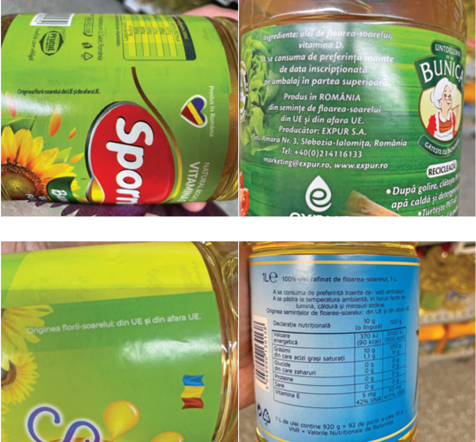 Eticheta tricoloră ascunde adevărul importurilor: uleiul românesc e făcut cu semințe de floarea-soarelui din Ucraina, deși România e cel mai mare producător din UE de floarea-soarelui