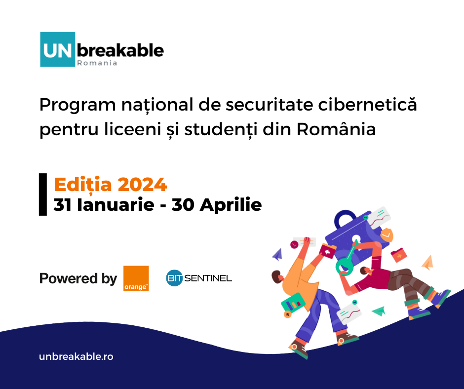 Concursul național de securitate cibernetică pentru liceeni și studenți UNbreakable România, organizat de Bit Sentinel și Orange România, dă startul înscrierilor pentru ediția 2024. „Pe lângă dobândirea de competențe, câștigătorii vor pleca acasă cu premii ce vor depăși 8.000 de euro”