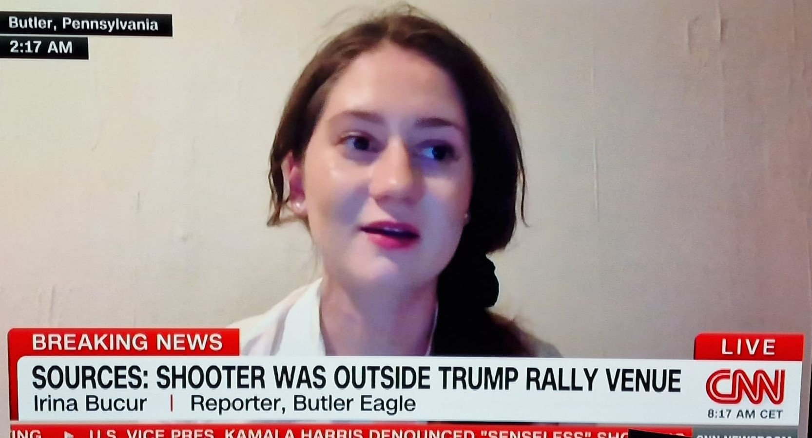 O jurnalistă de origine română, Irina Bucur, a fost prezentă la mitingul unde a fost împușcat Trump și a vorbit la CNN. Ea lucrează la ziarul regional Butler Eagle din Pennsylvania