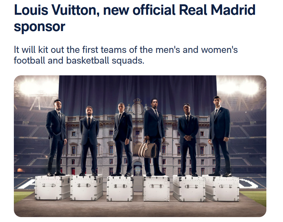 Celebrul brand de lux Louis Vuitton îmbracă Real Madrid. Grupul LVMH face haine în Romania și controlează direct șase firme pe plan local, respectiv două în producție, două în retail și două au activitate principală de distribuție
