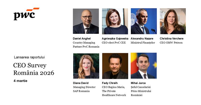 Ce îi ține treji noaptea pe liderii de companii? Aflați din raportul PwC România CEO Survey 2026 - lansare miercuri, ora 18.30, live pe ZF