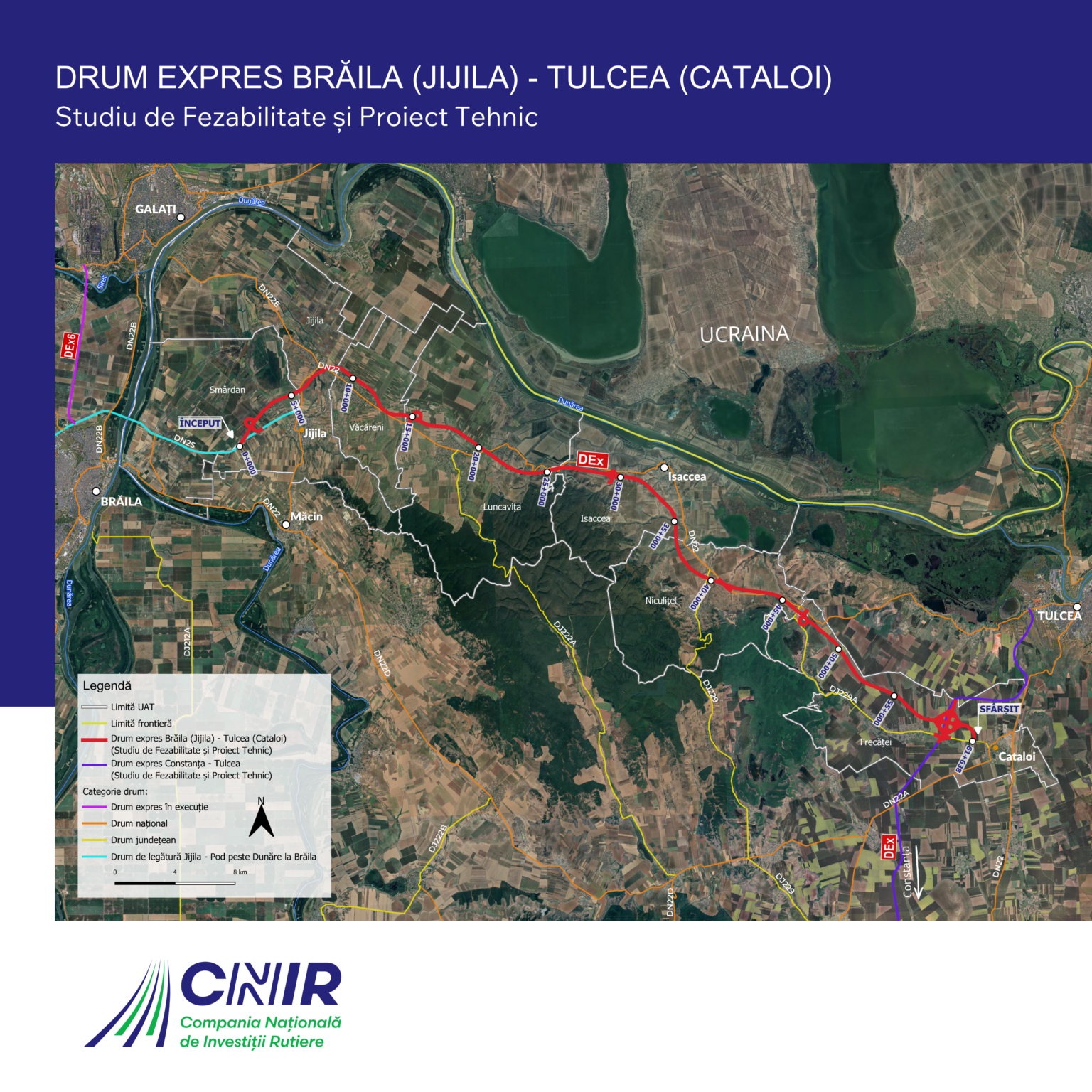 Studiul de fezabiltitate pentru drumul express Brăila-Tulcea, cu o lungime de 61,6 km, a fost avizat. Investiția este estimată la 8 mld.lei