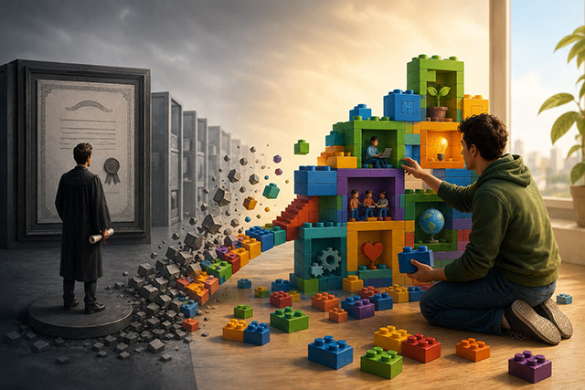 Cum treci de la diploma care te definește la un stil de a învăța în blocuri, ca un joc de LEGO, pe care le poți așeza în funcție de nevoi: aptitudinile de care avem nevoie sunt profund umane